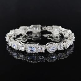Brins 2023 Nouvelle arrivée Luxury Ovale Rectangle Silver Color à la main bracelet bracelet pour femmes bijoux d'anniversaire Bijoux Vendre S7208