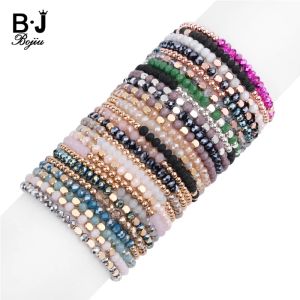 Strengen 27 kleur elastische vrouwen armbanden kleine roségoud zilveren vierkant acryl ronde hematiet gefacetteerde kristal kralen armband dame bc324