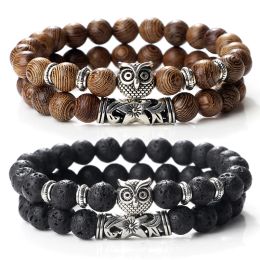 Brins 2pcs perles Bracelet Men 8 mm Natural Tiger Eye Lava Stone Charm Charme Stretch Couple Bracelet