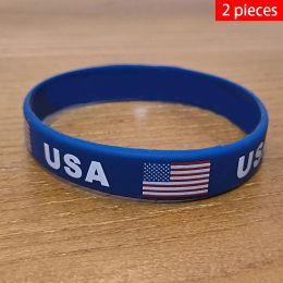 Brins 2pcs USA Flag national drapeau bracelets sportifs bracelet en silicone masque de caoutchouc de caoutchouc accessoire de mode commémoratif patriotique