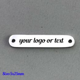 Strengen 30 stcs 5x25mm 5x20 mm doek logo connectorLaser gegraveerd logo label armband connector rechthoekige ketting hanger