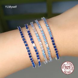 Brins 3 mm réel 925 Silver Tennis Bracelet Montana Blue / Aquamarine / White Cumbic Zircon Mix Couleur Fine Jewelry chaîne