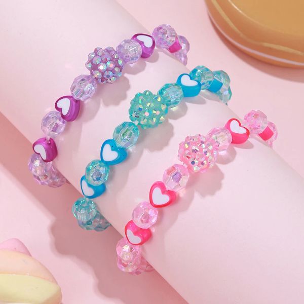 Brins 3pcs / set Ball coloré coeur bracelets de perles pour la princesse fille meilleure amie fille fille d'anniversaire cadeaux