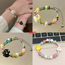Brins 3pcs / set doux dopamine colorée de dopamine bracelets faits à la main pour femmes fille chat love star bijoux élastique de nouveaux cadeaux