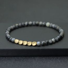 Strengen 4 mm kleine kralen armband natuurlijke materie tijger eye stone braslet gouden kleur koper bedel braclet mannen vrouwen sieraden cadeau pulsera