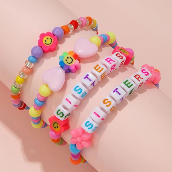 Brins 4pcs / set perles colorées souriant face sœurs mots lettre
