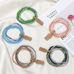 Brins 4pcs Bracelets en cristal brillant pour femmes hommes colorés série Crystal perles bracelet avec tag de souhait pour le meilleur ami bijourie cadeau