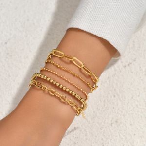 Brins 5pcs / set Boho Fashion Bracelets for Women New Vintage Geometric Beads Chain Gold Color Jewelry Gift for Female B038