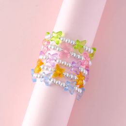 Brins 5pcs / ensemble Bracelet élastique de perle de charme en forme de papillon coloré pour filles Best Friendship Gift Gift