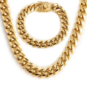 Brins 6-18 mm de large chaîne cubaine de Miami Gold adaptée aux hommes Colliers en acier inoxydable hip-hop Bracelets bijoux à la mode et accessoires à la mode 240424