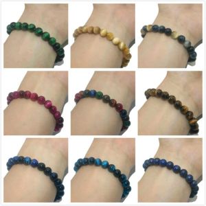 Brins 6 8 10 mm Perles en pierre naturelle agates Tiger Eye Lapis Lazuli Jades Bracelets For Women Men Men Yoga Transfer Bracelet Femme