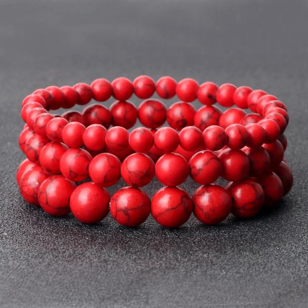 Brins 6/8/10 mm en pierre naturelle perles rouges bracelets pour hommes femmes volumes de lave volcanique perles d'oeil élastique