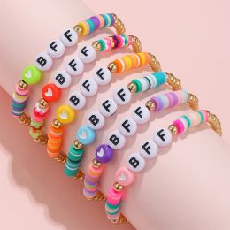 Brins 6pcs / set Handmade BFF Lettre de coeur Bracelet extensible pour les filles pour les filles.