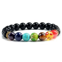 Brins 7 chakra pierre naturelle 8 mm perles bracelet hommes onyx tiger œil lave bracelet reiki guérison yoga bouddha bijoux pour les femmes