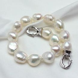 Strands Pulsera de perlas barrocas naturales blancas de 89 mm Cadena de mano de plata 925