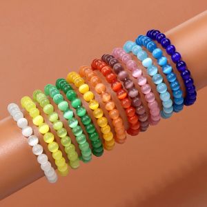 Brins 8 mm Cat Eye Beads Bracelet Naturel Stone Round Breded Bracelets Smooth Cat Eye Quartz Perles Bracelet Men Femmes Bijoux Pulser