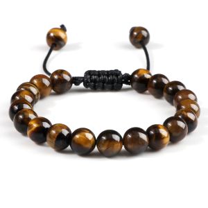 Brins 8 mm Tiger Eye Stone Beads Bracelet Corde tressée réglable Bangles Natural Lava Rock Men Femmes Yoga Balance de guérison Balance