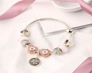 Brins 925 Pink Department of Life Tree Love Jewelry 1820cm DIY DAMESS BIRNGED Gift Glass Beam Bracelets Whole7693277