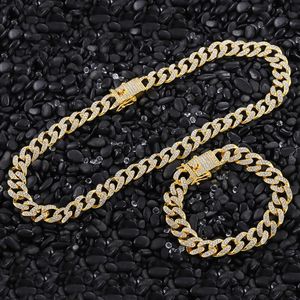 Strengen een Set Hip Hop Miami Curb Cubaanse Ketting Gouden Iced Out Steentjes Cz Rapper Link Zilver Kleur Mannen Sieraden 230613