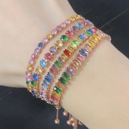 Bracelet de tennis en cristal arc-en-ciel réglable des brins pour les femmes Bracelet de mariage coloré en zircone à la main pour filles bijoux dzh043