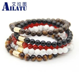 Brins Ailatu 10pcs / lot Nouveau arrivée 6 mm œil de tigre, bronzite, bracelets de tube de mode en pierre de roche de lave