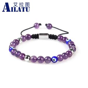 Brins Ailatu Turkish Lucky Eye Macrame Bracelet, Tranquility, Calm, Soutien de l'anxiété Bijoux de pierre naturelle