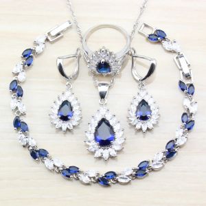 STRANDS GEWELDIGE VROUWEN Trendy Accessoires Sieraden Sets Bluewhite Zirkoon Bracelet/Ring -oorbellen Ketting Sets