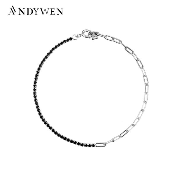 Brins Andywen 925 Sterling Silver 2020 Clear CZ Pave Geometric Square Zircon Chains Bracelet 2021 Hign Quality Women Bangle Bijoux