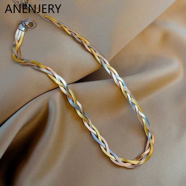 STRANDS ANENJERY 316L Tricolore en acier inoxydable Collier tissé à la main