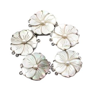 Brins apdgg en gros de 5pcs 33 mm 3 rangées fermle de fleur de coquille naturelle pour le bracelet de collier de perle