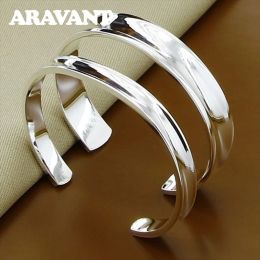 Strands Aravant 925 Silver 2pcs Smooth Abierto de brazalete Abierto brazaletes para mujeres Joya de Navidad