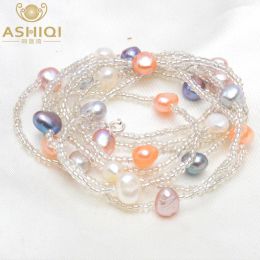 Brins Ashiqi Natural Natural Natural Dater Baroque Pearl Bracelets Bangles pour femmes 925 Sterling Silver Clasp Crystal perles bijoux