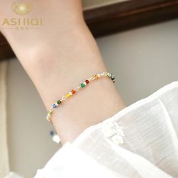 Strands Ashiqi Trendy colorido pulsera de agata de piedra natural 925 STERTERLING SIGER para mujeres