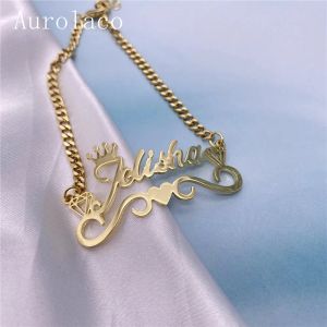 Strands Aurolaco Nombre personalizado con brazalete con brazalete de acero inoxidable pulsera de acero inoxidable Joyería de personalidad femenina para niña