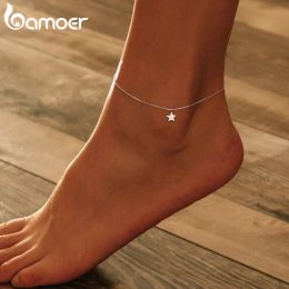 Brins Bamoer Simple Design Star Silver Anklet For Women Sterling Silver 925 Bracelet pour la cheville et la jambe Fashion Foot Jewelry SCT009