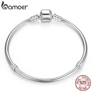 Brins Bamoer Top Sale Authentic 100% 925 Sterling Silver Snake Chain Bangle Bracelet for Women Luxury Jewelry 1722CM PAS902