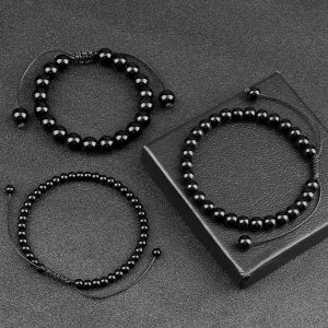 Bracelet perlé brins fait à la main 4 6 8 mm Stone naturelle Black Black Oneyx Bracelets Bracelets Braceuses Braceuses de poignet Obsidien