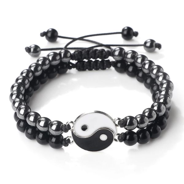 Brins Best Friend Bracelets Set 6 mm Perles de pierre naturelles Charme Tai Chi Yin Yang Corde réglable Couple Bracelet Bijoux Bijoux pour les amoureux