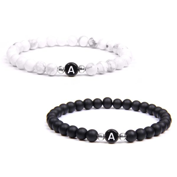 Stands Black White Stone DIY ID 26 Lettres Bracelet pour femmes hommes Bijoux Nom des bijoux Amitié