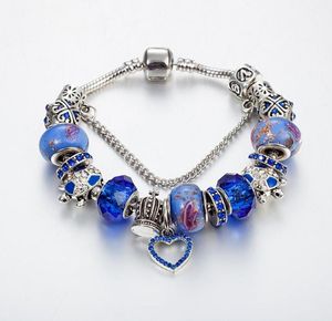 Brins Blue Charm Glass Beads Bracelet Diy Crystal Turtle Crown Ornements entièrement 7735347