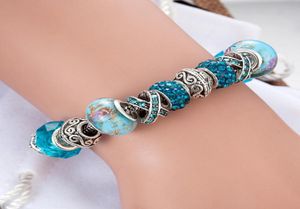 Brins Blue Magic Beads Bracelet 925 Silver Crystal Bijoux DIY GIED5270557