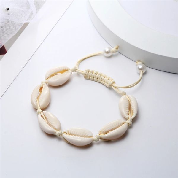 Brins Bohemian Natural Sea Shell Bracelets Anklet Hand Treen Rope Elastic Elastic Pulseira Diy Beach Jewelry Accessoires Summer