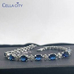 Strons CELLA City Luxury 100% 925 Bracelets en argent sterling pour une femme avec un cadeau de pierre précieuse en saphir bleu.