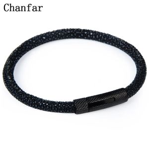 Brins chanfar 6 mm mode réel cuir stingray bracelet mec bracelet en acier inoxydable bracelet bracelet femme bijoux en gros