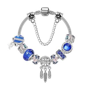 Hebras Charm Beads Pulseras Pulsera de moda Dream Catcher Colgante 925 Brazalete de plata estrella azul Accesorios de joyería DIY Regalo de boda