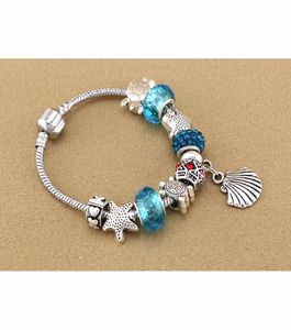 Brins charme perles en forme de bijoux 925 Bracelet en argent pendentif pendentif bleu ciel étoile de poisson Turtle charme diy8320539