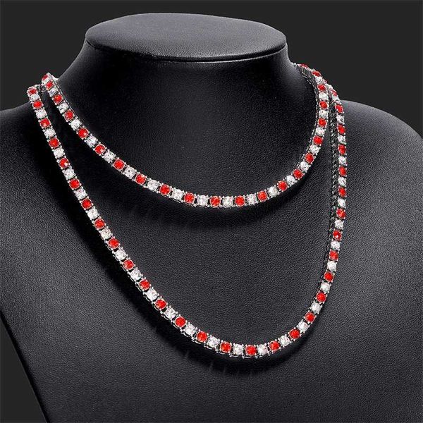 Brins Classique 4mm Iced Out Tennis Chaîne Collier Hommes TOP Hop 1 Rangée Strass Rouge Colliers Bijoux Costume Femmes Or Couleur Bracelet 230613