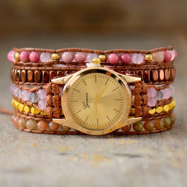 Brins créatifs 5 brins de sortage de pierres de jaspe rose en cristal watz wrap wrap bmeded wristwatch bracelet women sœur sœur bijoux bijoux