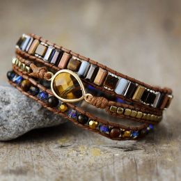 STRANDS Creatieve genezing Crystal Tiger Eye Center Stone Polsband Vegan wrap Bracelet Handmade Girls Spirituele angst sieraden