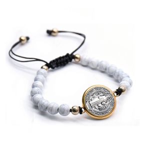 Stands Cross Catholic Religion St. Benedict Rosaire Bracelet Bracelet Perle Perles de cordon ajusté